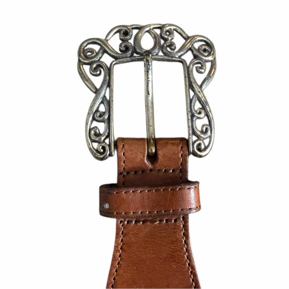 Brighton Western Boho Brown Cognac Leather Scroll Buckle Belt Women’s Size Small main image 6